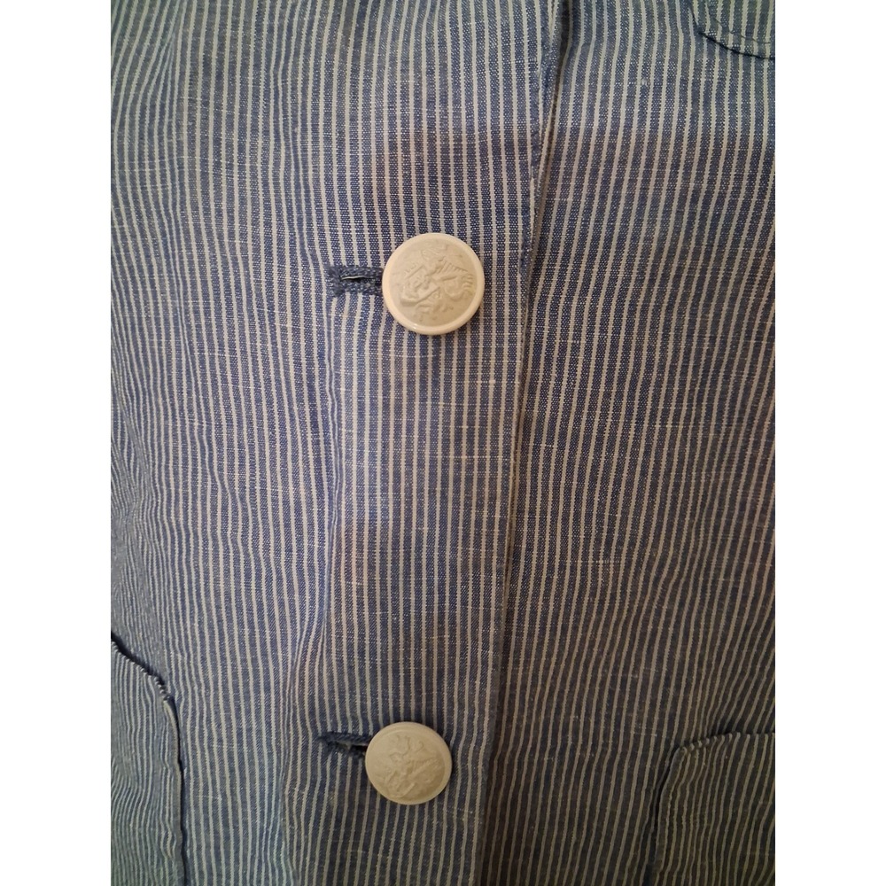 Gap Academy Blazer Blue White Mini Stripe Linen Cotton Jacket 6 Petite 4 - Picture 2 of 13